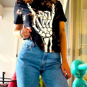Bleach dyed skeleton rocker tee